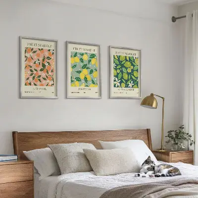 Lot de 3 tableaux pour salon avec motifs de fleurs d'agrumes fruitées