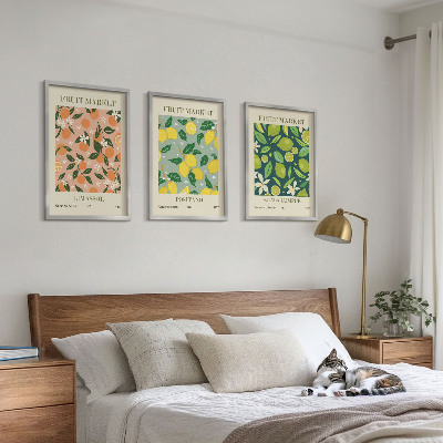 Lot de 3 tableaux pour salon Motifs de fleurs d'agrumes fruitées