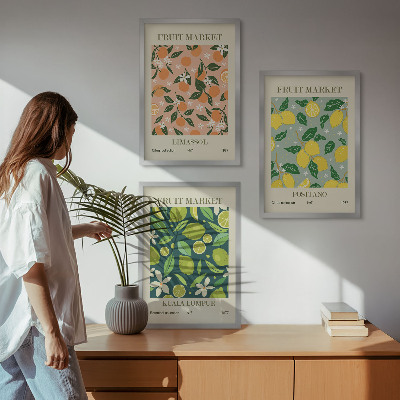 Lot de 3 tableaux pour salon Motifs de fleurs d'agrumes fruitées
