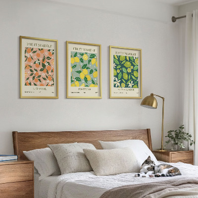 Lot de 3 tableaux pour salon Motifs de fleurs d'agrumes fruitées