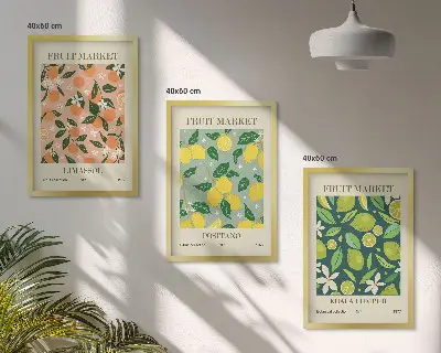Lot de 3 tableaux pour salon avec motifs de fleurs d'agrumes fruitées