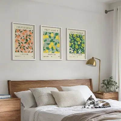 Lot de 3 tableaux pour salon avec motifs de fleurs d'agrumes fruitées