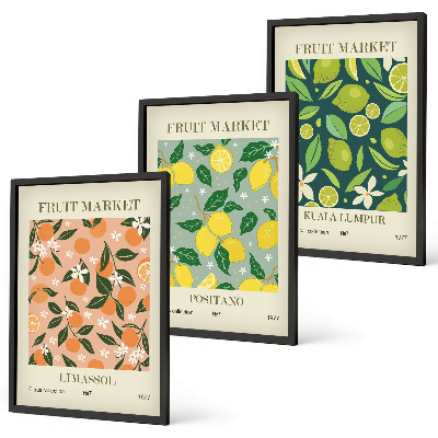 Lot de 3 tableaux pour salon Motifs de fleurs d'agrumes fruitées