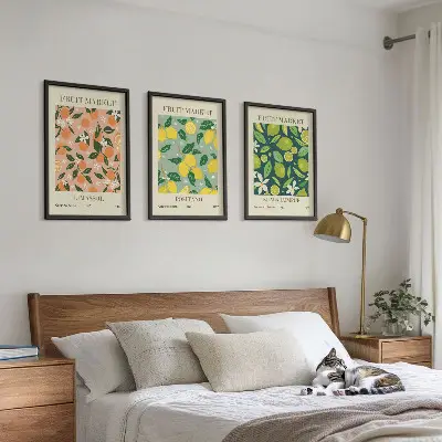 Lot de 3 tableaux pour salon avec motifs de fleurs d'agrumes fruitées