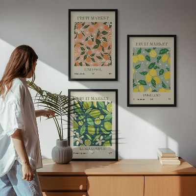 Lot de 3 tableaux pour salon Motifs de fleurs d'agrumes fruitées