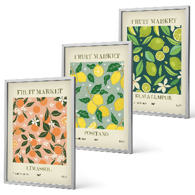 Lot de 3 tableaux pour salon Motifs de fleurs d'agrumes fruitées