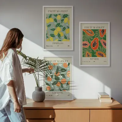 Cadre photo mural à motif d'affiches de citrons et de papayes