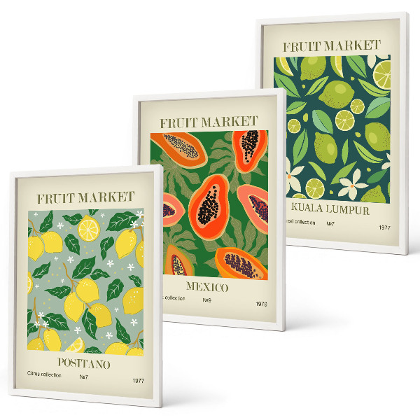 Lot de 3 tableaux pour salon Motifs fruités de citron et de papaye