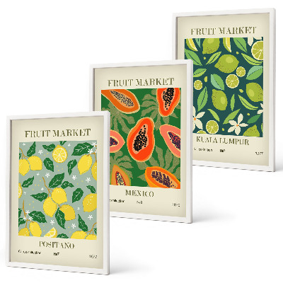 Lot de 3 tableaux pour salon Motifs fruités de citron et de papaye