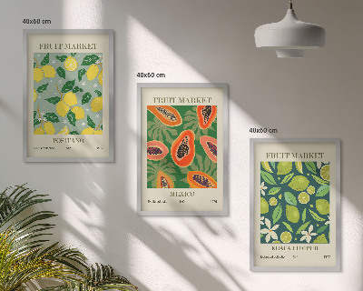 Lot de 3 tableaux pour salon Motifs fruités de citron et de papaye