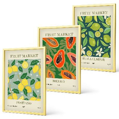 Lot de 3 tableaux pour salon Motifs fruités de citron et de papaye