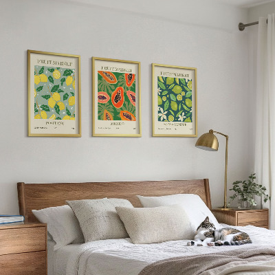 Lot de 3 tableaux pour salon Motifs fruités de citron et de papaye