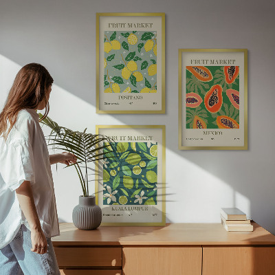 Lot de 3 tableaux pour salon Motifs fruités de citron et de papaye