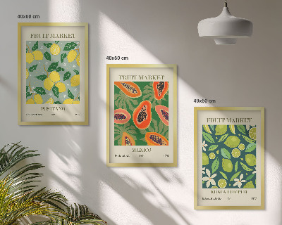 Lot de 3 tableaux pour salon Motifs fruités de citron et de papaye