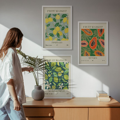 Lot de 3 tableaux pour salon Motifs fruités de citron et de papaye