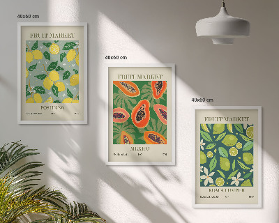 Lot de 3 tableaux pour salon Motifs fruités de citron et de papaye