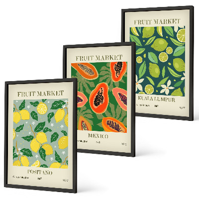 Lot de 3 tableaux pour salon Motifs fruités de citron et de papaye