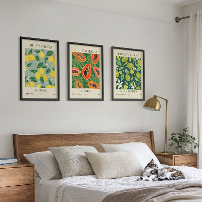 Lot de 3 tableaux pour salon Motifs fruités de citron et de papaye