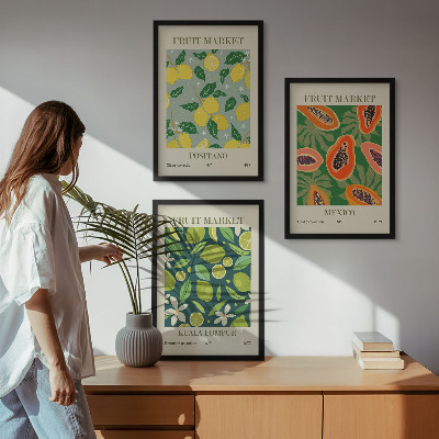 Lot de 3 tableaux pour salon Motifs fruités de citron et de papaye