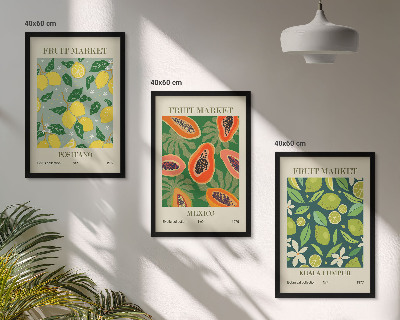 Lot de 3 tableaux pour salon Motifs fruités de citron et de papaye