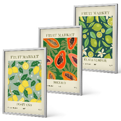 Lot de 3 tableaux pour salon Motifs fruités de citron et de papaye