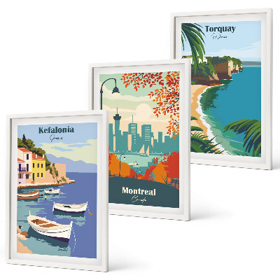 Lot de 3 tableaux pour salon Paysages urbains de Grèce, du Canada et d'Australie