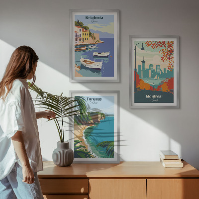 Lot de 3 tableaux pour salon Paysages urbains de Grèce, du Canada et d'Australie