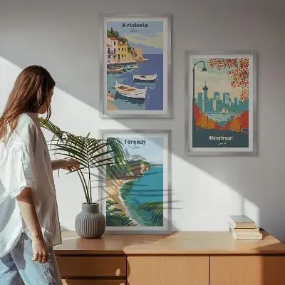 Lot de 3 tableaux pour salon représentant des paysages urbains de Grèce, du Canada et d'Australie