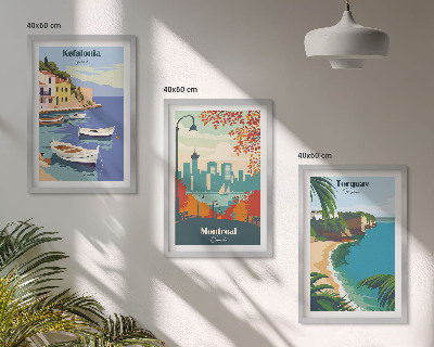 Lot de 3 tableaux pour salon Paysages urbains de Grèce, du Canada et d'Australie