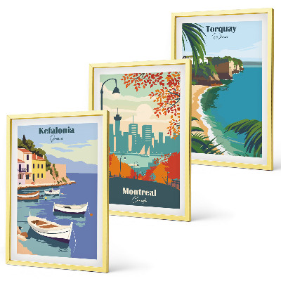 Lot de 3 tableaux pour salon Paysages urbains de Grèce, du Canada et d'Australie