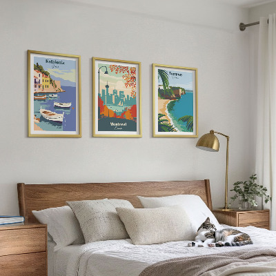 Lot de 3 tableaux pour salon Paysages urbains de Grèce, du Canada et d'Australie