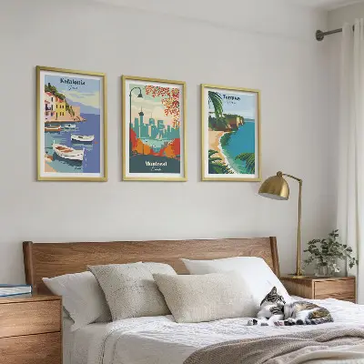 Lot de 3 tableaux pour salon représentant des paysages urbains de Grèce, du Canada et d'Australie
