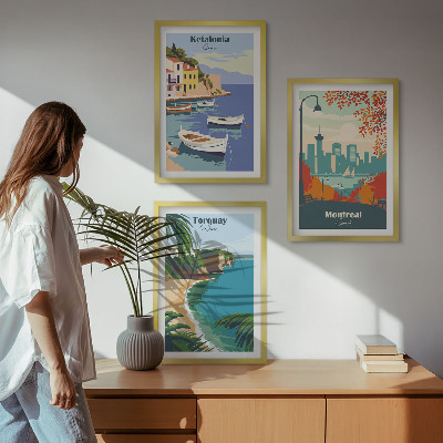 Lot de 3 tableaux pour salon Paysages urbains de Grèce, du Canada et d'Australie