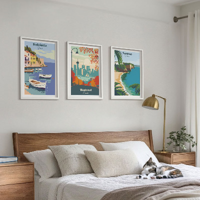Lot de 3 tableaux pour salon Paysages urbains de Grèce, du Canada et d'Australie