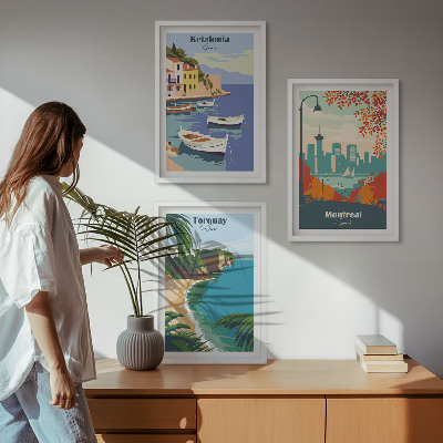 Lot de 3 tableaux pour salon Paysages urbains de Grèce, du Canada et d'Australie