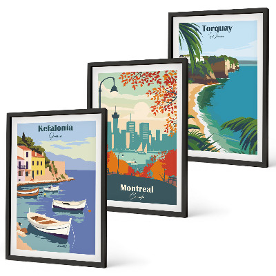 Lot de 3 tableaux pour salon Paysages urbains de Grèce, du Canada et d'Australie