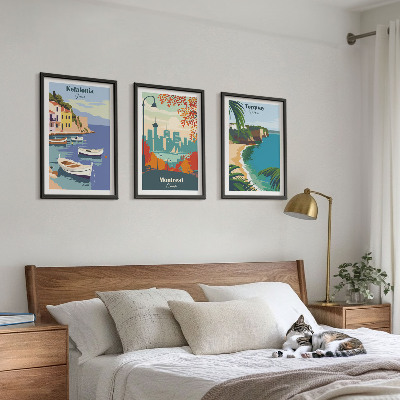 Lot de 3 tableaux pour salon Paysages urbains de Grèce, du Canada et d'Australie