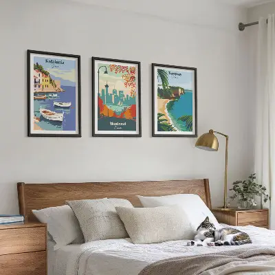 Lot de 3 tableaux pour salon représentant des paysages urbains de Grèce, du Canada et d'Australie