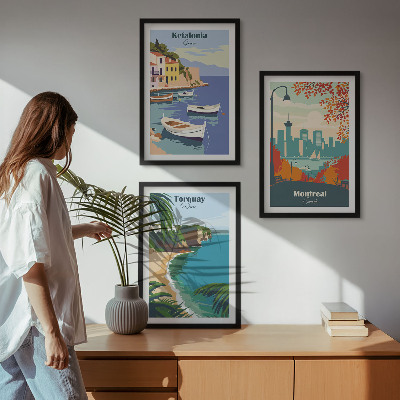 Lot de 3 tableaux pour salon Paysages urbains de Grèce, du Canada et d'Australie