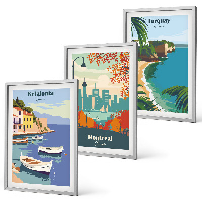 Lot de 3 tableaux pour salon Paysages urbains de Grèce, du Canada et d'Australie