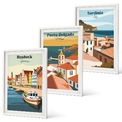 Lot de 3 tableaux pour salon Vues des villes côtières européennes