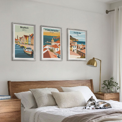 Lot de 3 tableaux pour salon Vues des villes côtières européennes