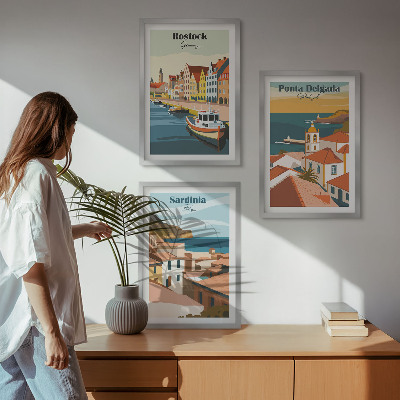 Lot de 3 tableaux pour salon Vues des villes côtières européennes