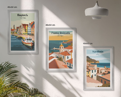 Lot de 3 tableaux pour salon Vues des villes côtières européennes