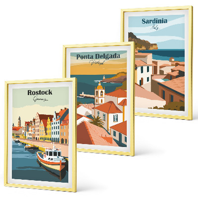 Lot de 3 tableaux pour salon Vues des villes côtières européennes