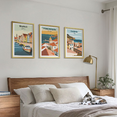 Lot de 3 tableaux pour salon Vues des villes côtières européennes