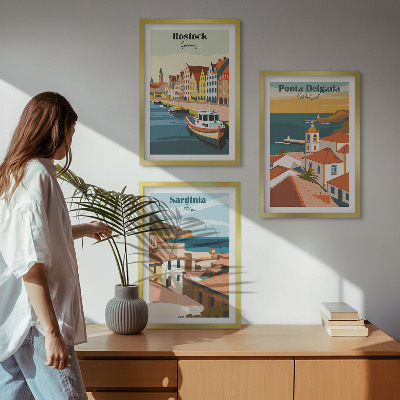 Lot de 3 tableaux pour salon Vues des villes côtières européennes