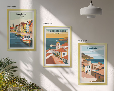 Lot de 3 tableaux pour salon Vues des villes côtières européennes