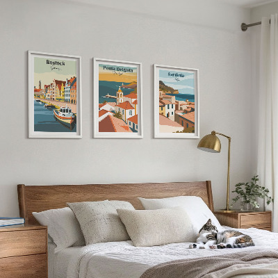 Lot de 3 tableaux pour salon Vues des villes côtières européennes