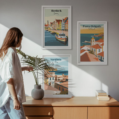 Lot de 3 tableaux pour salon Vues des villes côtières européennes